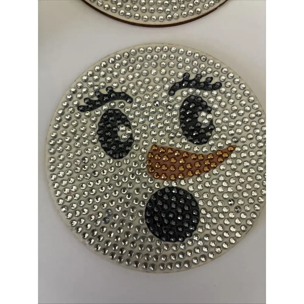 Handmade Diamond Dot Snowman Coaster Set Of 8